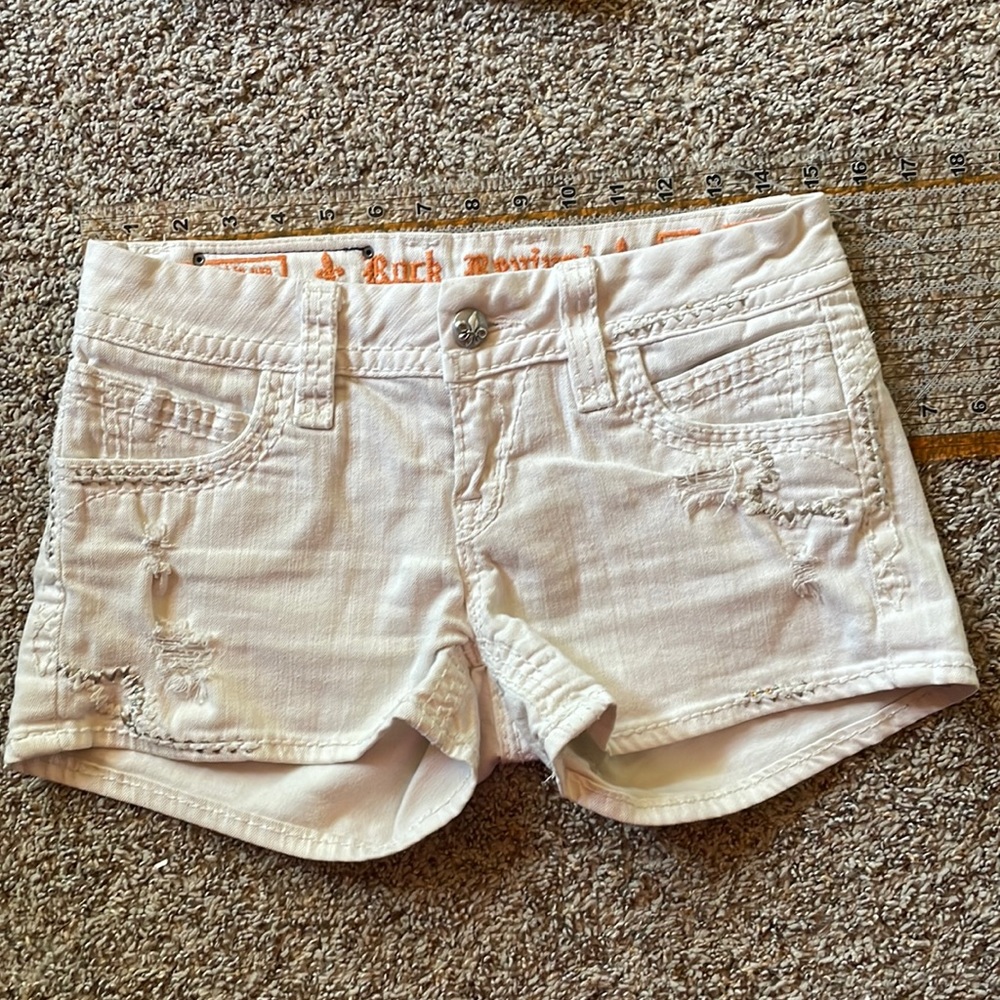 Rock revival white Aida shorts 27 denim stretch destroyed